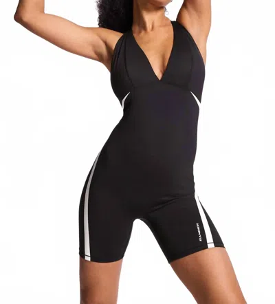 Bandier V-neck Plunge Contrast Short Catsuit In Black/white In Multi