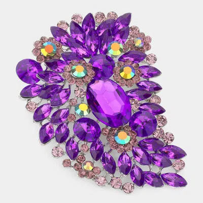 Fashnzfab Oversize Multi Stone Floral Pin Brooch In Purple