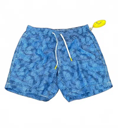 Hartford Men's Mid Length Swim Short In Chambray Print In Blue