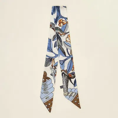 Truedames Floral Pattern Printed Twilly Skinny Scarf In White