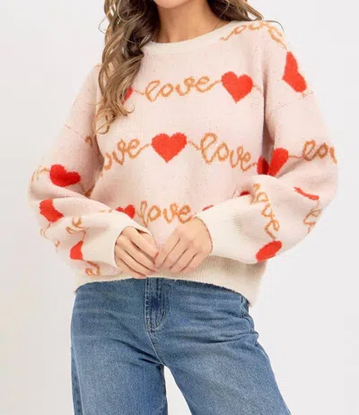 Sweet Lovely By Jen Serendipity Love Heart Sweater In Cream/orange In Multi