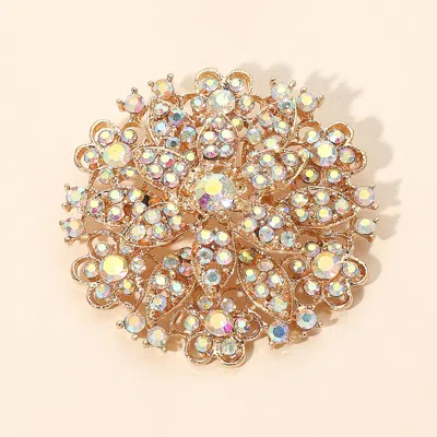 Fashnzfab Vintage Floral Crystal Pin Brooch In Gold