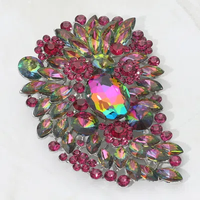 Fashnzfab Oversize Multi Stone Floral Pin Brooch In Pink