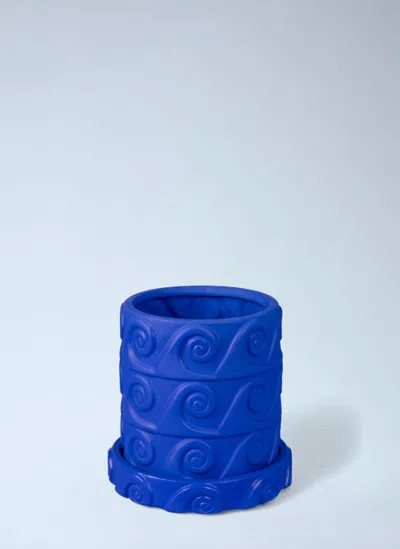 Seletti Magna Graecia Onda Terracotta Vase With Saucer In Blue