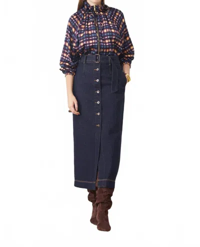 Suncoo Denim Midi Skirt In Blue Wash In Blue