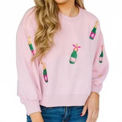 Mary Square Champagne Bottle Sweatshirt In Pink In Pink