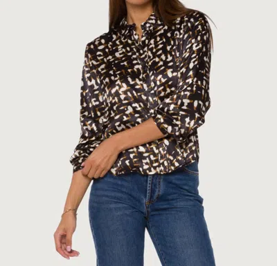 Velvet Heart Holden Long Sleeve Front Button Blouse In Black Abstract Geo In Multi