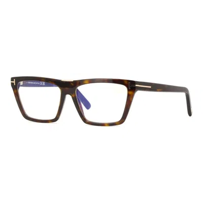 Tom Ford Eyeglasses Square Full Rim, Shiny Black Frame And Clear Blue Light Block Lenses Lens Ft5912-b001 In Brown