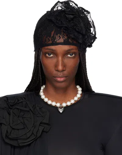 Vaquera Black Lace Flower Beanie In Black