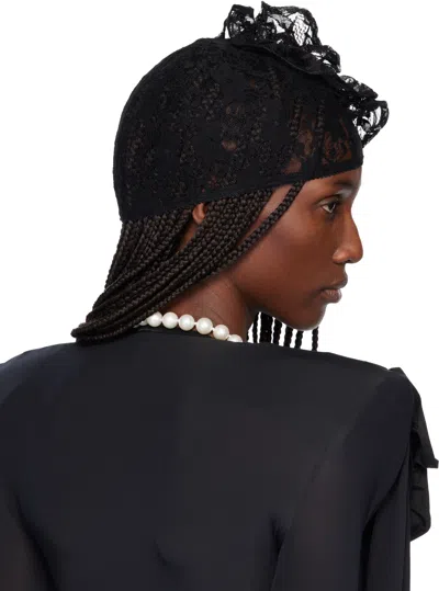 Vaquera Black Lace Flower Beanie In Black