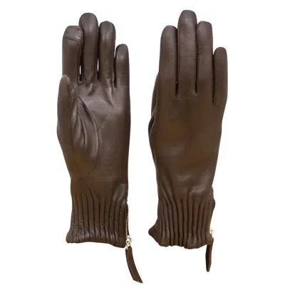 Ili New York Women's Side Zip Ruched Tech Leather Gloves In Brown In Brown