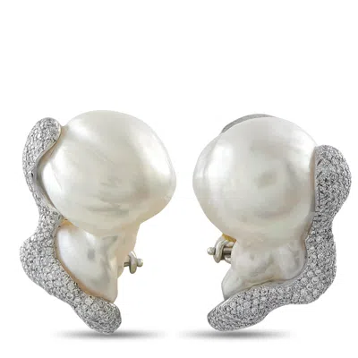 Yvel 18k White Gold 2.15ct Diamond And Baroque Pearl Earrings Yv19-112125 In White