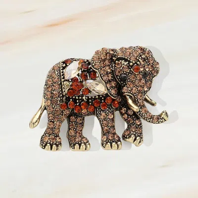 Fashnzfab Stone Embellished Elephant Pin Brooch In Gold