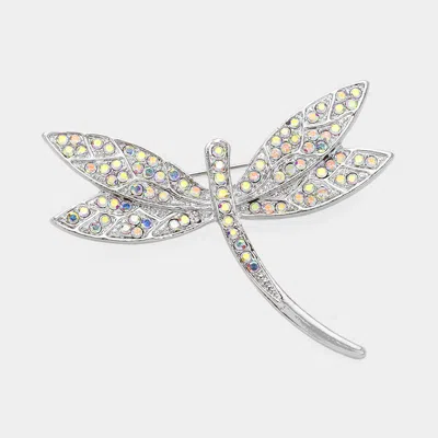 Fashnzfab Stone Paved Dragonfly Pin Brooch In Silver