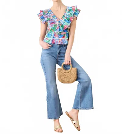 Printfresh Lola V-neck Blouse In Stain Glass Sea In Blue