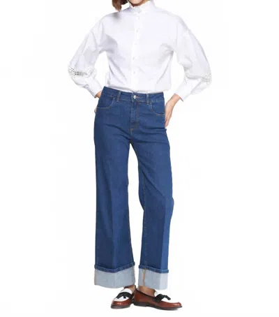 Vilagallo Wide Leg Cuffed Pant In Denim In Multi