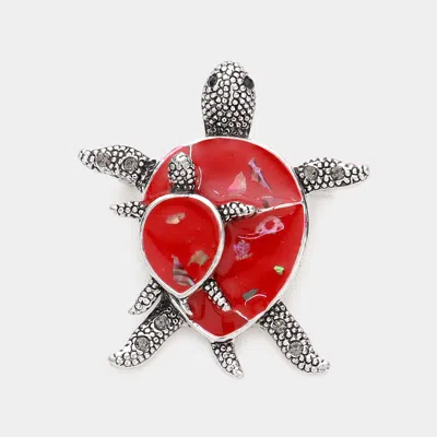Fashnzfab Enamel Turtle Pin Brooch In Red