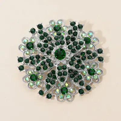 Fashnzfab Vintage Floral Crystal Pin Brooch In Green