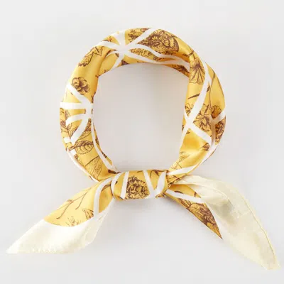 Truedames Intricate Overlay Pattern Printed Square Silky Satin Bandana Scarf In Yellow