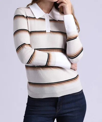 Minnie Rose Striped Polo In Fog Combo In Multi