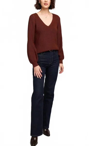 Gentle Fawn Hailey V Neck Sweater In Mahogany In Multi