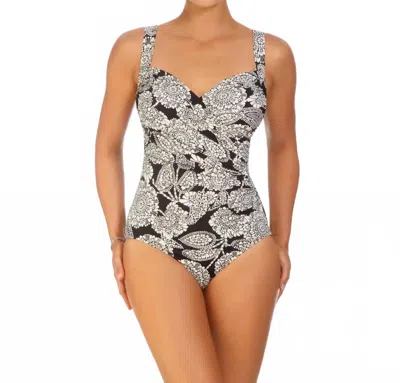 Shape Solver Lady Lace Surplice One Piece Swimsuit In Sol Black In Gray