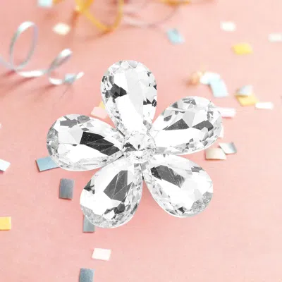 Fashnzfab Crystal Rhinestone Flower Brooch In Metallic