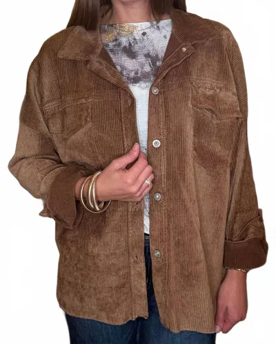 Look Mode Usa Corduroy Button Up Jacket In Taupe In Brown