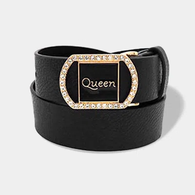 Fashnzfab Queen Message Accented Faux Leather Belt In Black