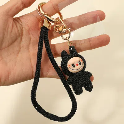 Fashnzfab Bling Studded Monster Bunny Figure Phone Strap Keychain Bag Charm In Black