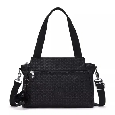 Kipling Elysia Printed Shoulder Bag Signature Emb In Black