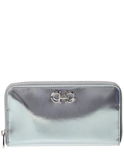 Ferragamo Gancini Leather Continental Wallet In Gray