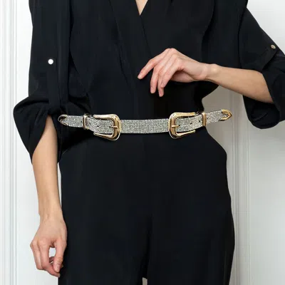 Fashnzfab Stone Pave Double Metal Buckle Belt In Multi