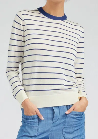 Current Air Miriam Stripe Crewneck Pullover In White In White