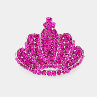 Fashnzfab Crown Crystal Rhinestone Pave Pin Brooch In Purple