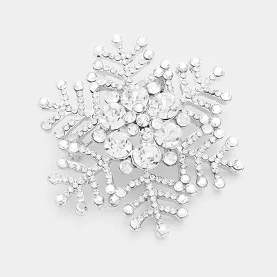 Fashnzfab Crystal Rhinestone Snowflake Pin Brooch In Silver