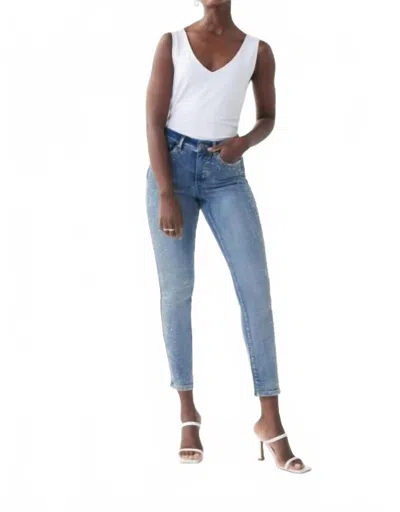 Joseph Ribkoff Rhinestone Denim Pant In Blue In Blue