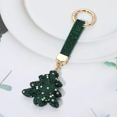 Fashnzfab Bling Studded Christmas Tree Keychain Bag Charm In Green