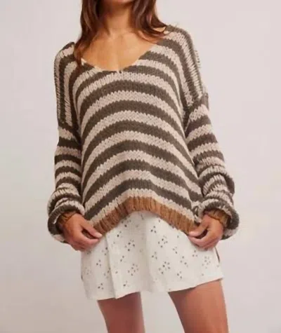Free People Portland Pullover Sweater In Seaweed Shell Stripe In Multi