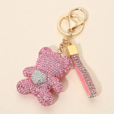 Fashnzfab Bling Studded Heart Accent Teddy Bear Charm Strap Bag Charm Keychain In Gold