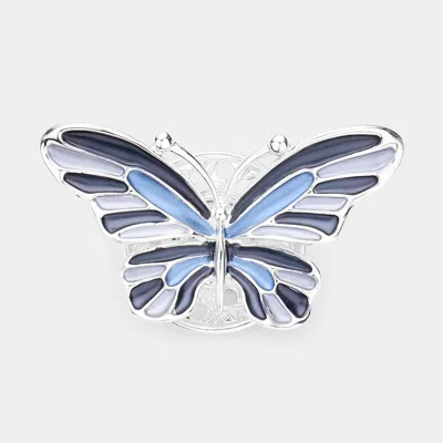 Fashnzfab Colored Metal Butterfly Magnetic Brooch In Blue