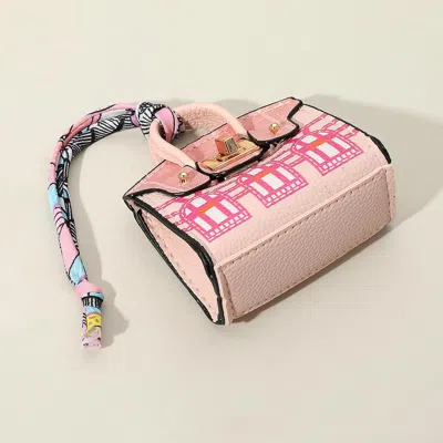 Fashnzfab House Printed Faux Leather Elegant And Stylish Mini Purse Bag Charm In Pink