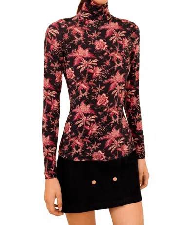 Ulla Johnson Aurelia Jersey Long Sleeve Turtleneck Top In Night Lily In Multi