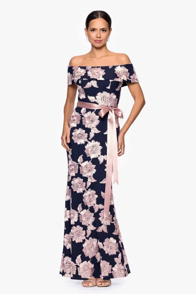 Betsy & Adam Betsy Adam Womens Belted Soutache Off The Shoulder Dress In Blue