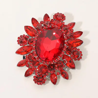 Fashnzfab Oval Center Stone Pin Brooch In Red