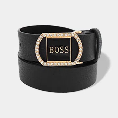 Fashnzfab Queen Message Accented Faux Leather Belt In Black