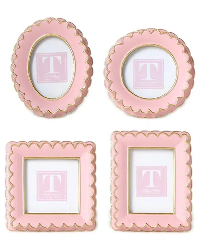 Two's Company Set Of 4 Scalloped Mini Photo Frames In Pink