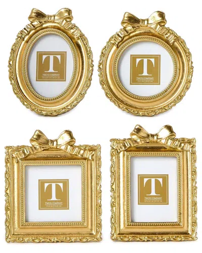 Two's Company Set Of 4 Vintage Mini Photo Frames With Accent Bow In Gold