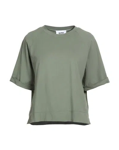 Alpha Studio Woman T-shirt Sage Green Size 12 Cotton, Elastane In Green
