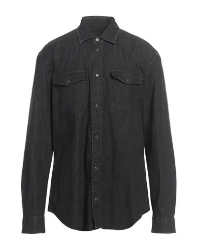 Dondup Man Denim Shirt Black Size L Cotton, Viscose, Polyester, Elastane In Black